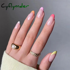 Cyflymder 24P Artificial Acrylic Nail Art Fake Nails Red Love False Full Coverage Long Ballet