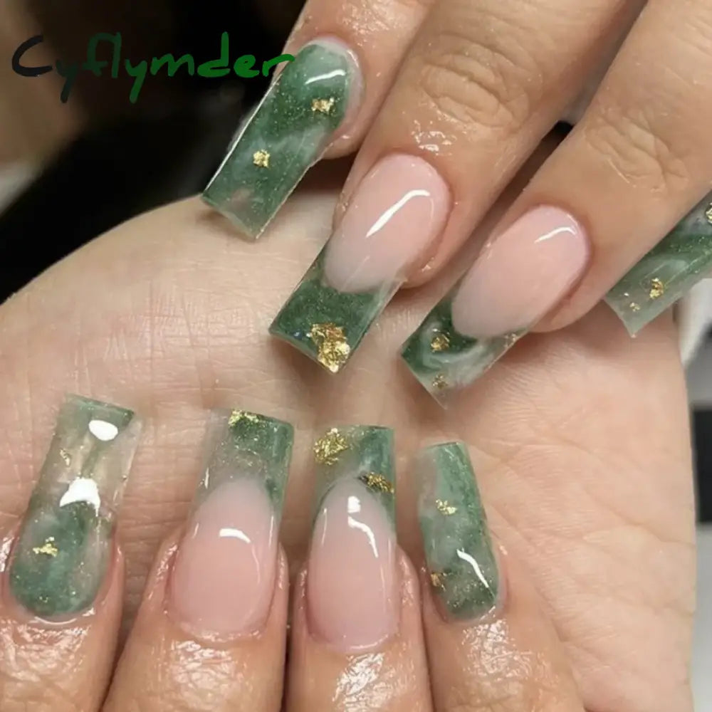 Cyflymder 24Pc Detachable Ballet Coffin French Fake Nails With Designs Butterfly Full Cover Press