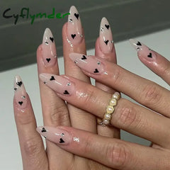 Cyflymder 24Pcs 3D Long Almond False Nails Red Nude Ballet Stiletto Wearable Fake Milktea Color