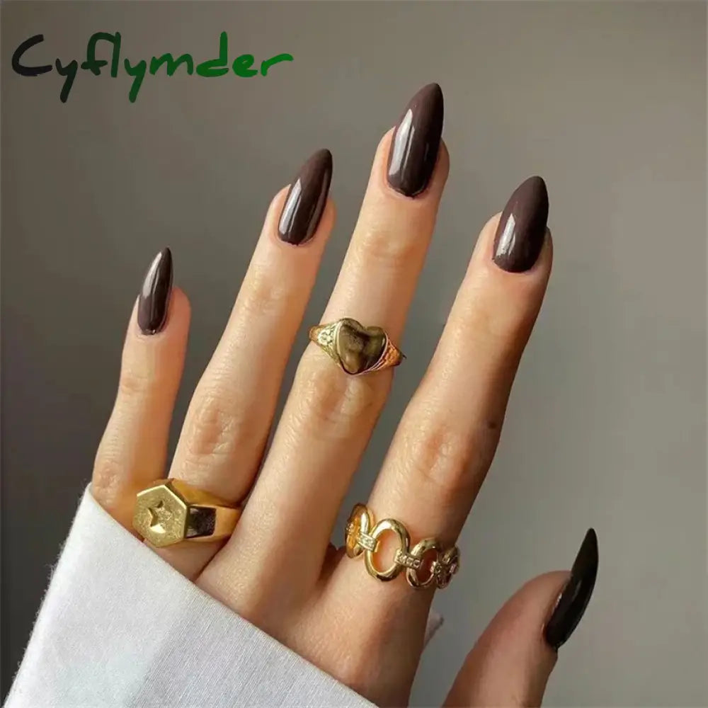 Cyflymder 24pcs Artificial Nail Art Fake Nails Full Coverage Removable Ballet Short Press On Nails tips Chips