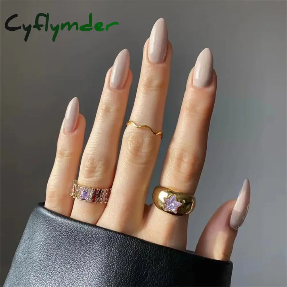 Cyflymder 24pcs Artificial Nail Art Fake Nails Full Coverage Removable Ballet Short Press On Nails tips Chips