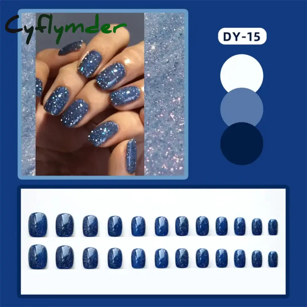 Cyflymder 24Pcs Artificial Short Coffin Acrylic Nail Art Fake Nails Full Coverage Press On Tips