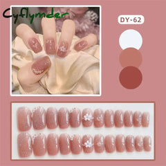 Cyflymder 24Pcs Artificial Short Coffin Acrylic Nail Art Fake Nails Full Coverage Press On Tips