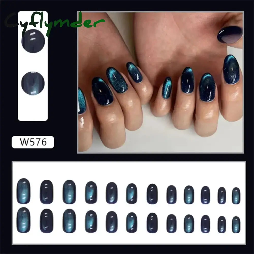 Cyflymder 24Pcs Artificial Short Coffin Acrylic Nail Art Fake Nails Full Coverage Press On Tips