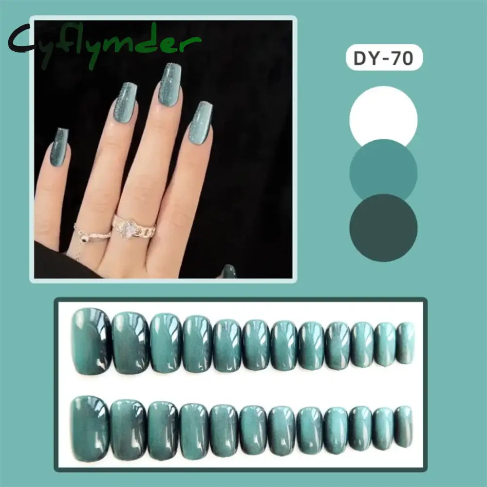 Cyflymder 24Pcs Artificial Short Coffin Acrylic Nail Art Fake Nails Full Coverage Press On Tips