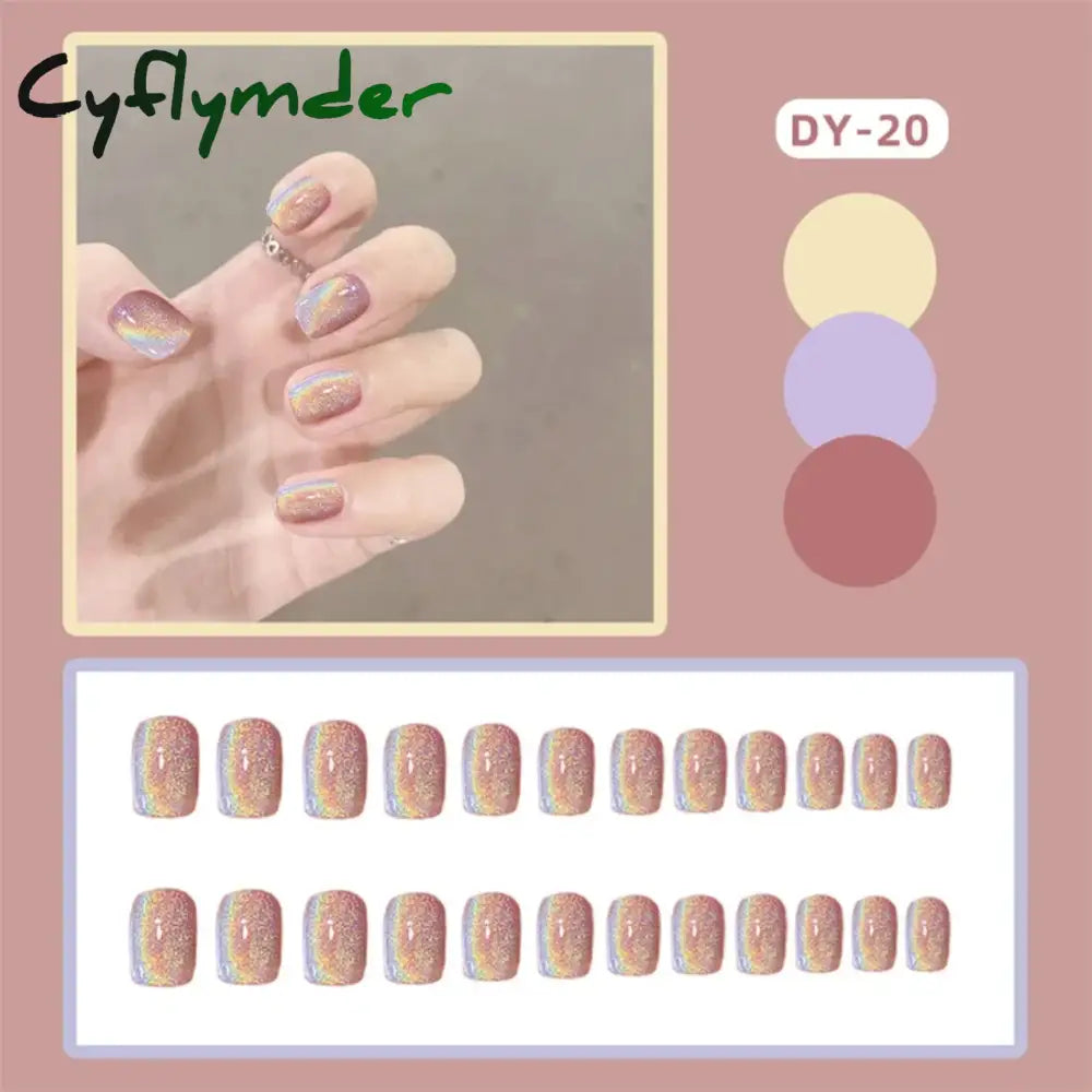 Cyflymder 24Pcs Artificial Short Coffin Acrylic Nail Art Fake Nails Full Coverage Press On Tips