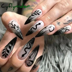 Cyflymder 24pcs Blood Red Fake Nails Gradient Long Pointed False Nail Patch Full Cover Wearable Fake Nail Tips