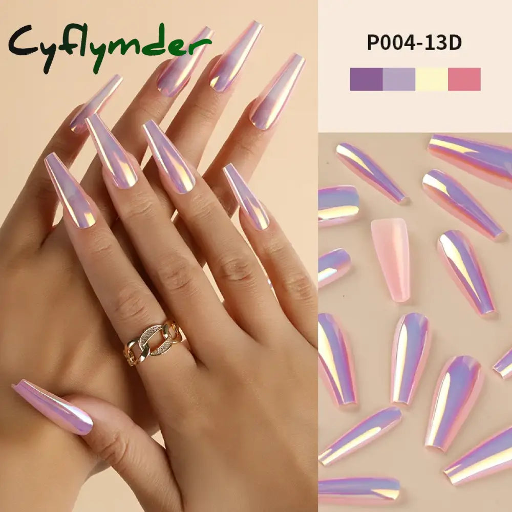 Cyflymder 24Pcs/Box Ballerina Press on Nails Tips False Nail Art Full Cover Detachable Artificial Fake Nails Metal