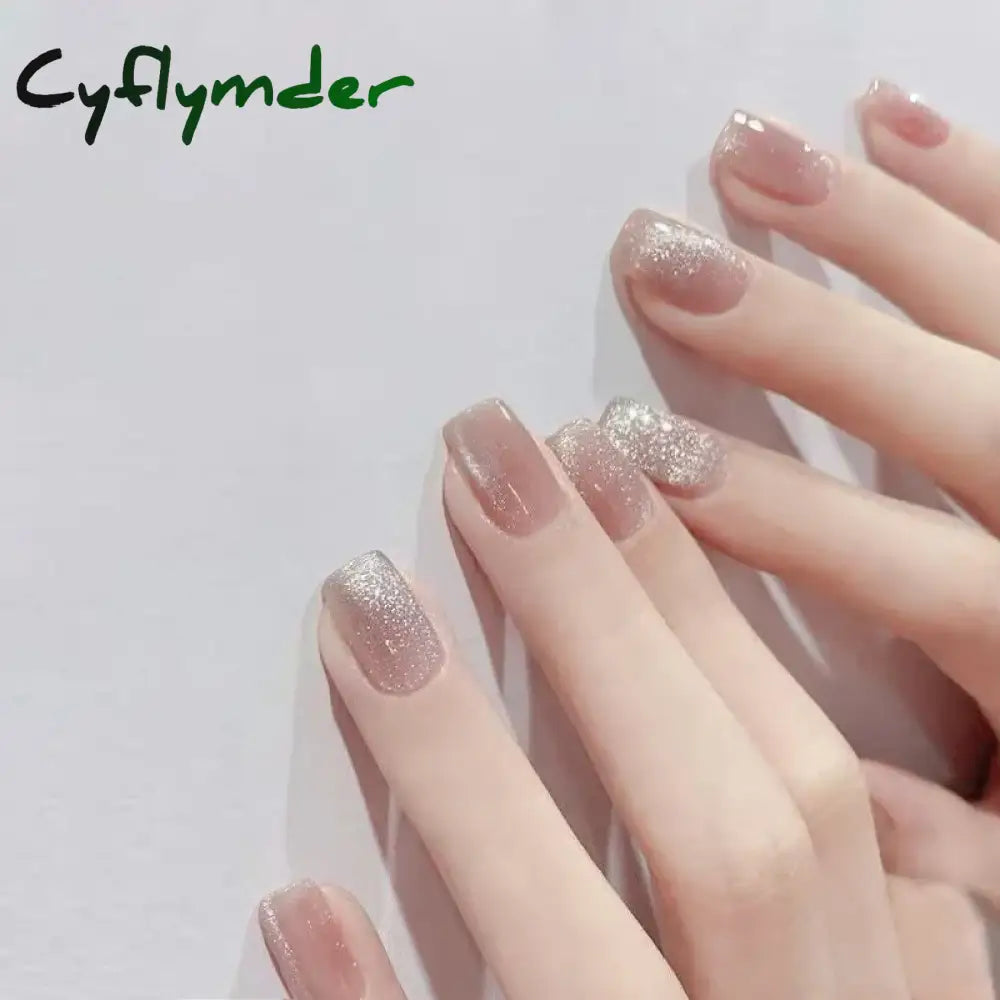 Cyflymder 24pcs/box Cat Eye Phototherapy Nail Patch Wearable Fake Nail Short False Nail Wedding For Winter Autumn