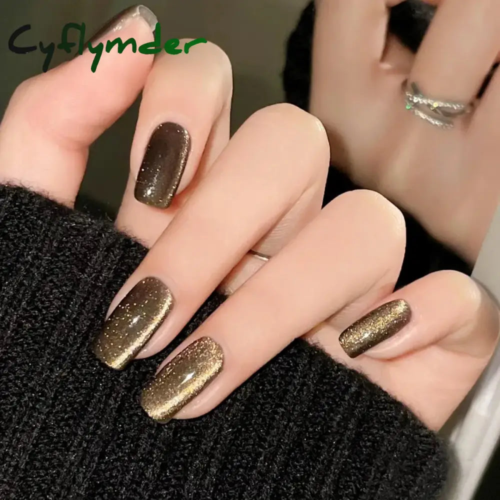 Cyflymder 24pcs/box Cat Eye Phototherapy Nail Patch Wearable Fake Nail Short False Nail Wedding For Winter Autumn