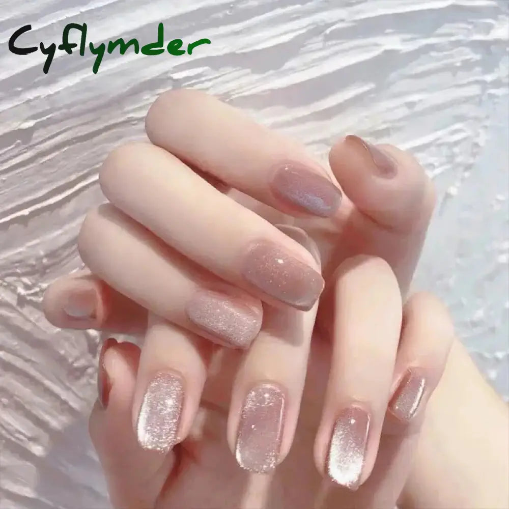 Cyflymder 24pcs/box Cat Eye Phototherapy Nail Patch Wearable Fake Nail Short False Nail Wedding For Winter Autumn