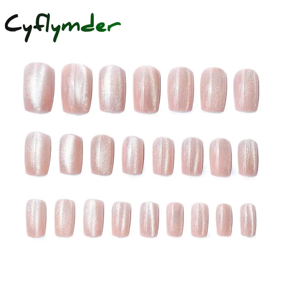 Cyflymder 24pcs/box Cat Eye Phototherapy Nail Patch Wearable Fake Nail Short False Nail Wedding For Winter Autumn