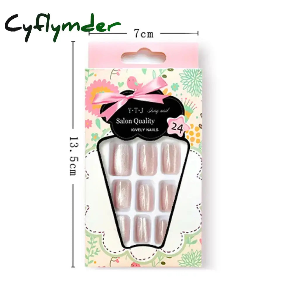 Cyflymder 24pcs/box Cat Eye Phototherapy Nail Patch Wearable Fake Nail Short False Nail Wedding For Winter Autumn