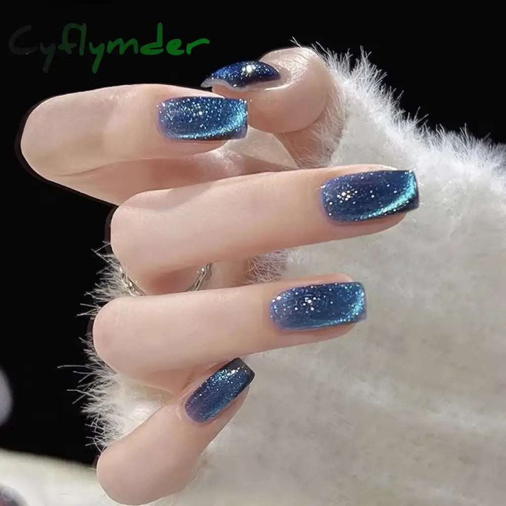 Cyflymder 24pcs/box Cat Eye Phototherapy Nail Patch Wearable Fake Nail Short False Nail Wedding For Winter Autumn