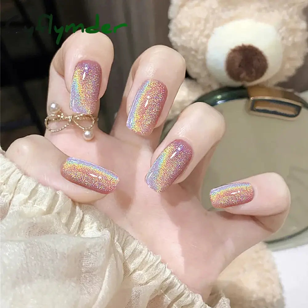 Cyflymder 24pcs/box Cat Eye Phototherapy Nail Patch Wearable Fake Nail Short False Nail Wedding For Winter Autumn