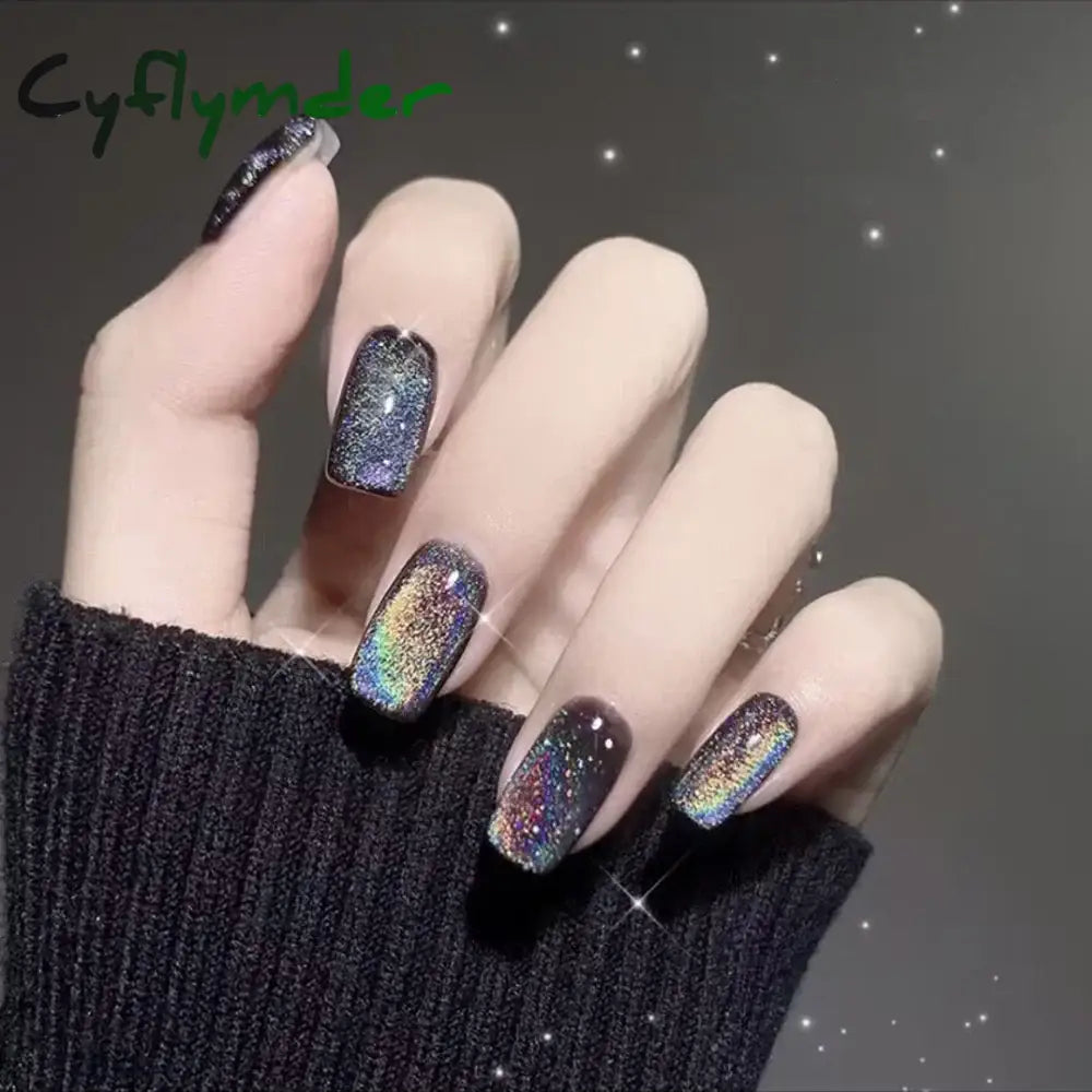 Cyflymder 24pcs/box Cat Eye Phototherapy Nail Patch Wearable Fake Nail Short False Nail Wedding For Winter Autumn