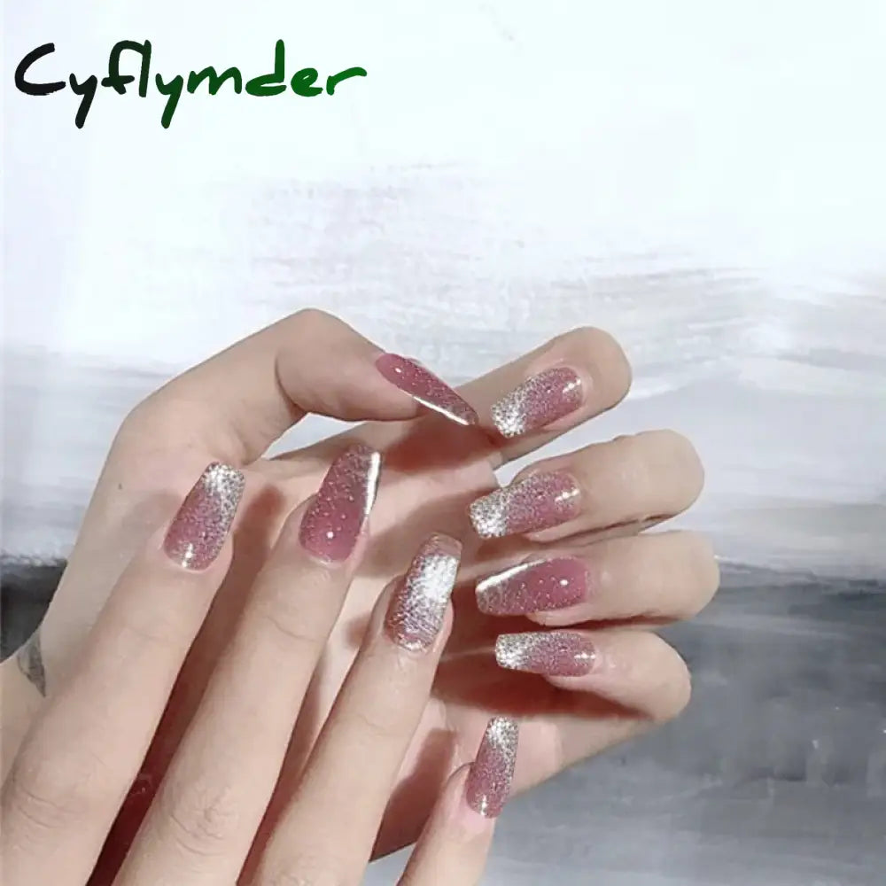 Cyflymder 24pcs/box Cat Eye Phototherapy Nail Patch Wearable Fake Nail Short False Nail Wedding For Winter Autumn