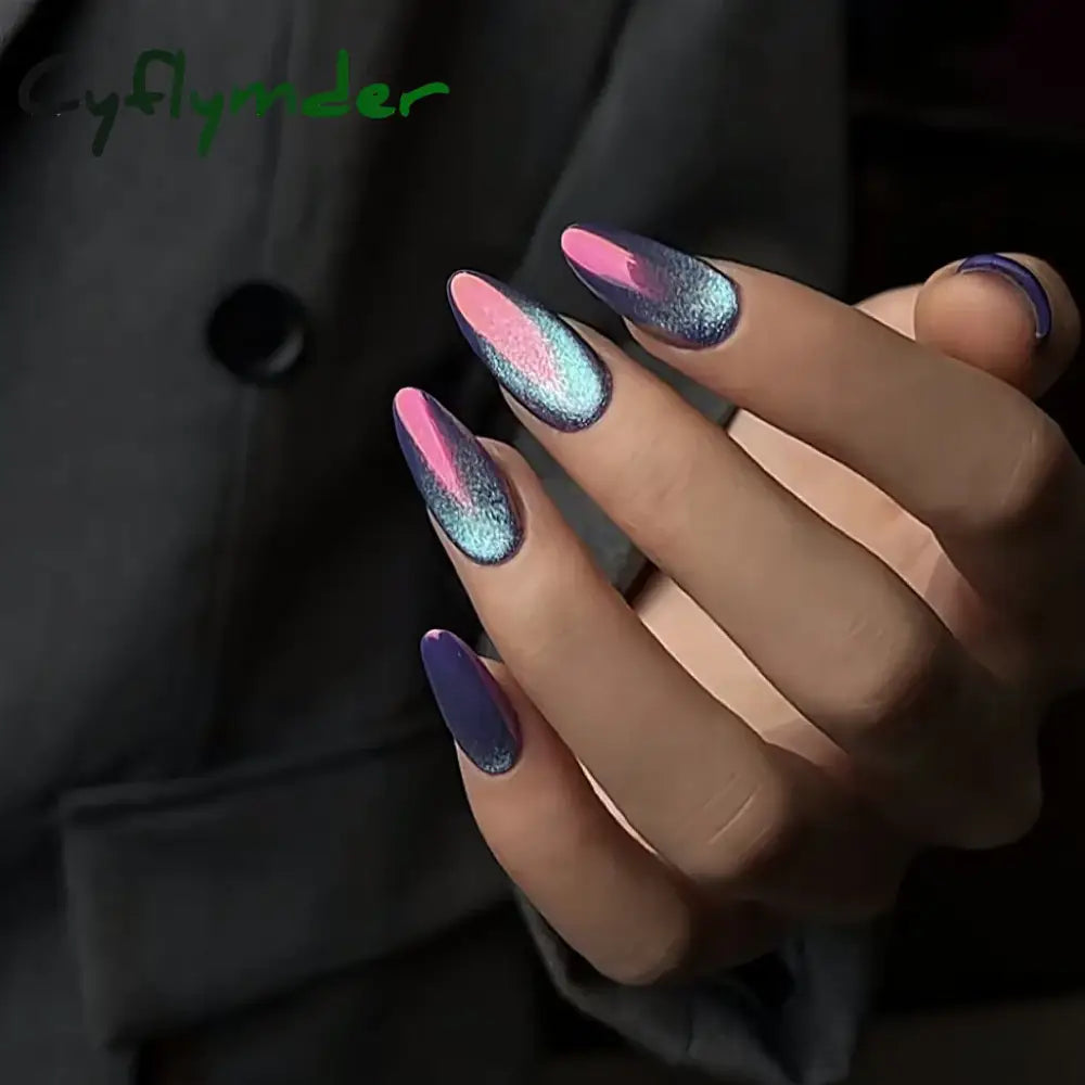 Cyflymder 24pcs/box Cat Eye Phototherapy Nail Patch Wearable Fake Nail Short False Nail Wedding For Winter Autumn