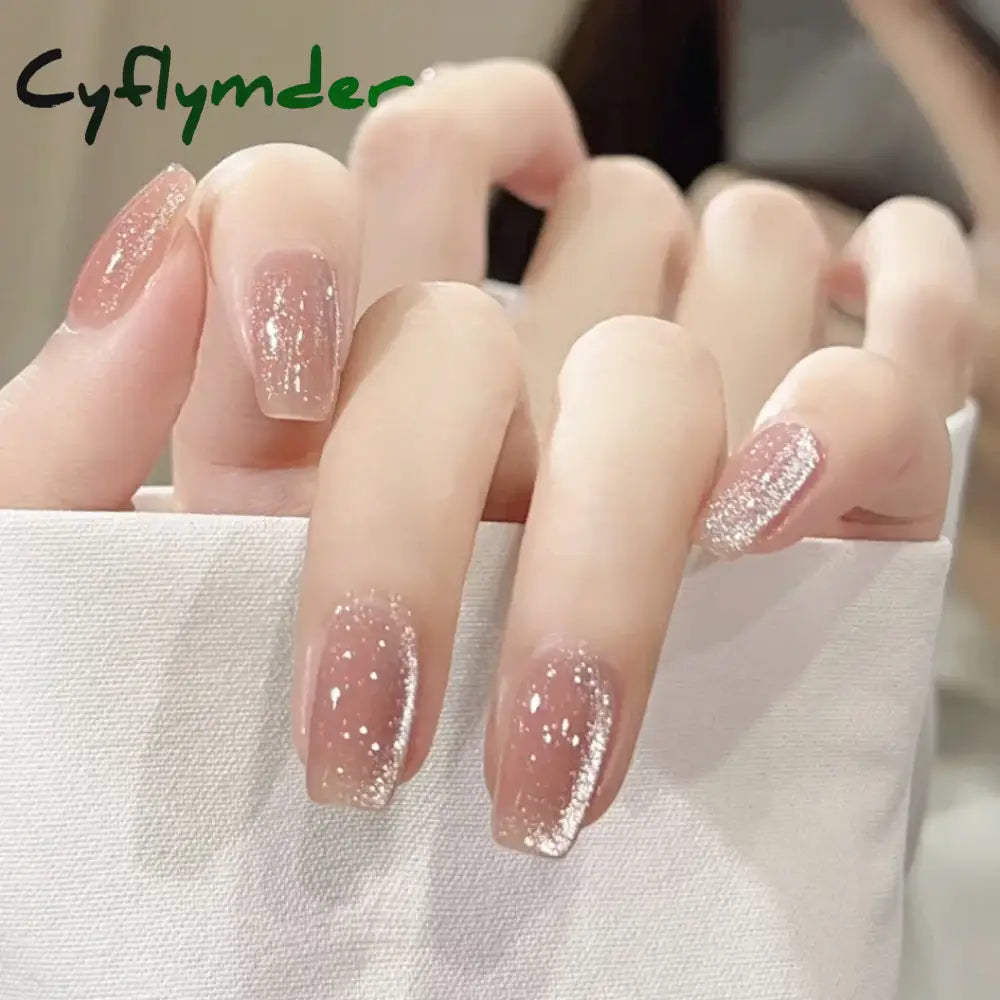 Cyflymder 24pcs/box Cat Eye Phototherapy Nail Patch Wearable Fake Nail Short False Nail Wedding For Winter Autumn