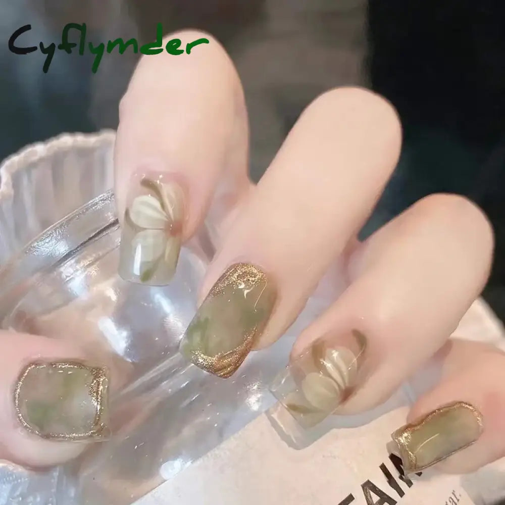 Cyflymder 24Pcs/Box Gradient Color Artifical Press On Nails With Glue Long Coffin Fake Nails Lovely Girls Nail Art