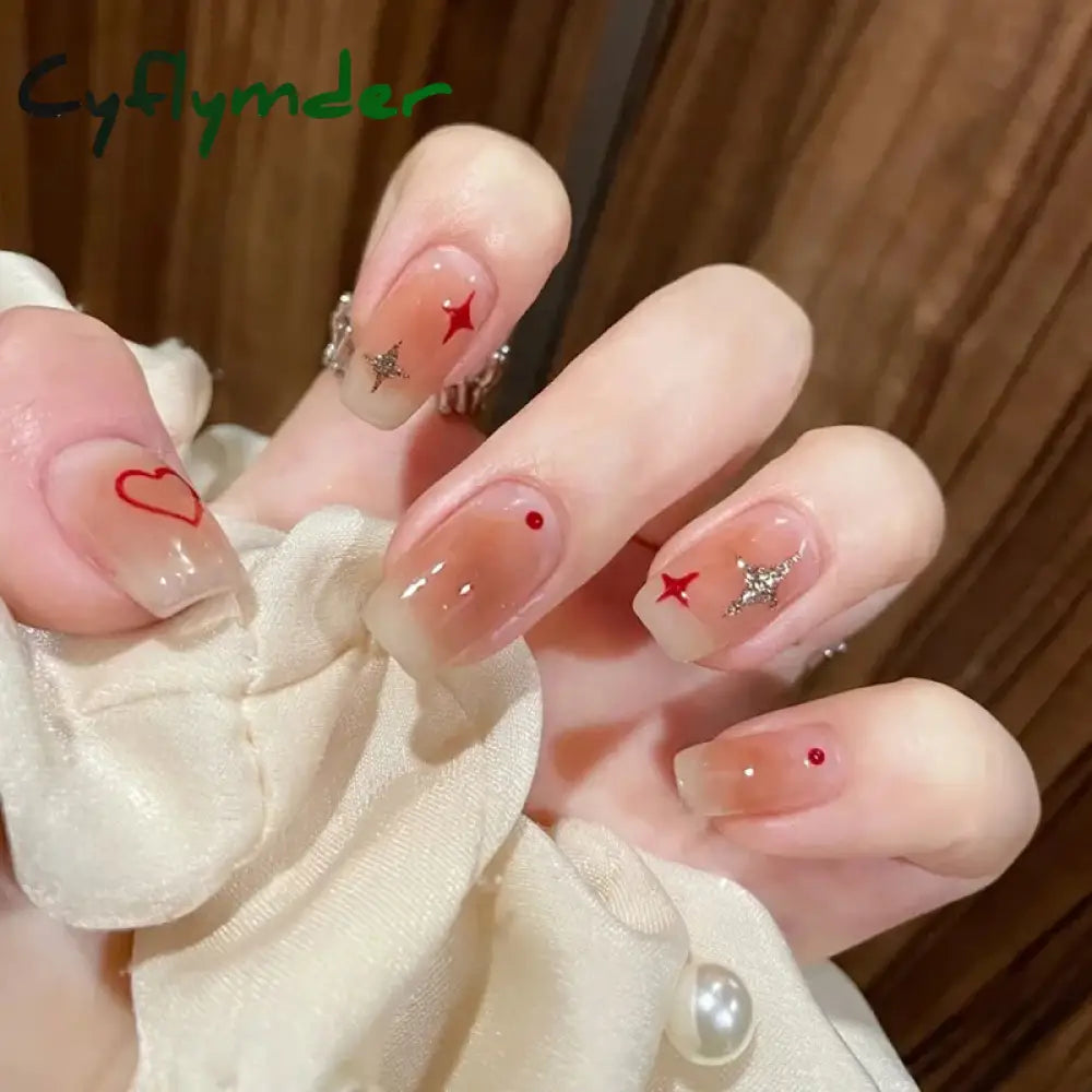 Cyflymder 24Pcs/Box Gradient Color Artifical Press On Nails With Glue Long Coffin Fake Nails Lovely Girls Nail Art