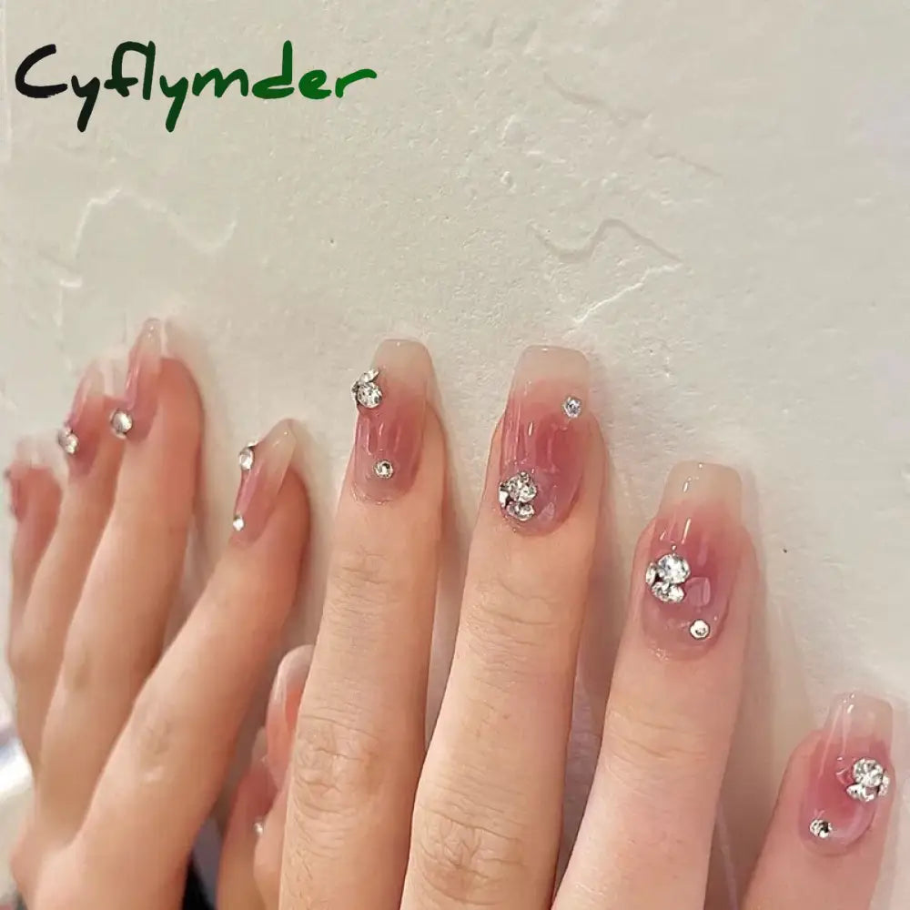 Cyflymder 24Pcs/Box Gradient Color Artifical Press On Nails With Glue Long Coffin Fake Nails Lovely Girls Nail Art