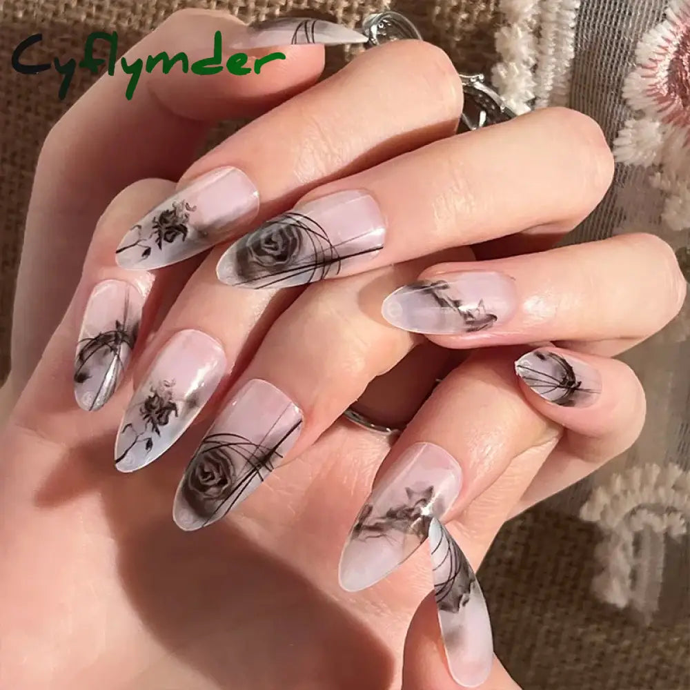 Cyflymder 24Pcs/Box Gradient Color Artifical Press On Nails With Glue Long Coffin Fake Nails Lovely Girls Nail Art