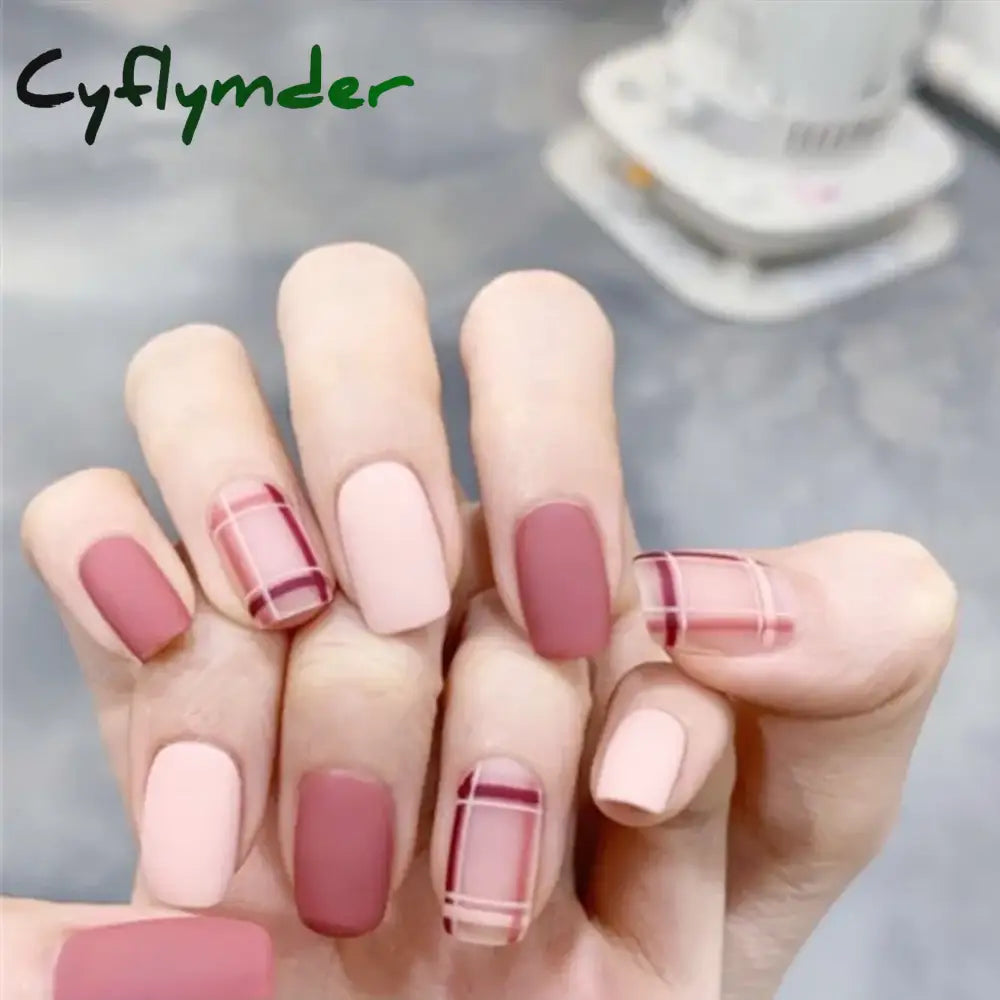 Cyflymder 24Pcs/Box Gradient Color Artifical Press On Nails With Glue Long Coffin Fake Nails Lovely Girls Nail Art