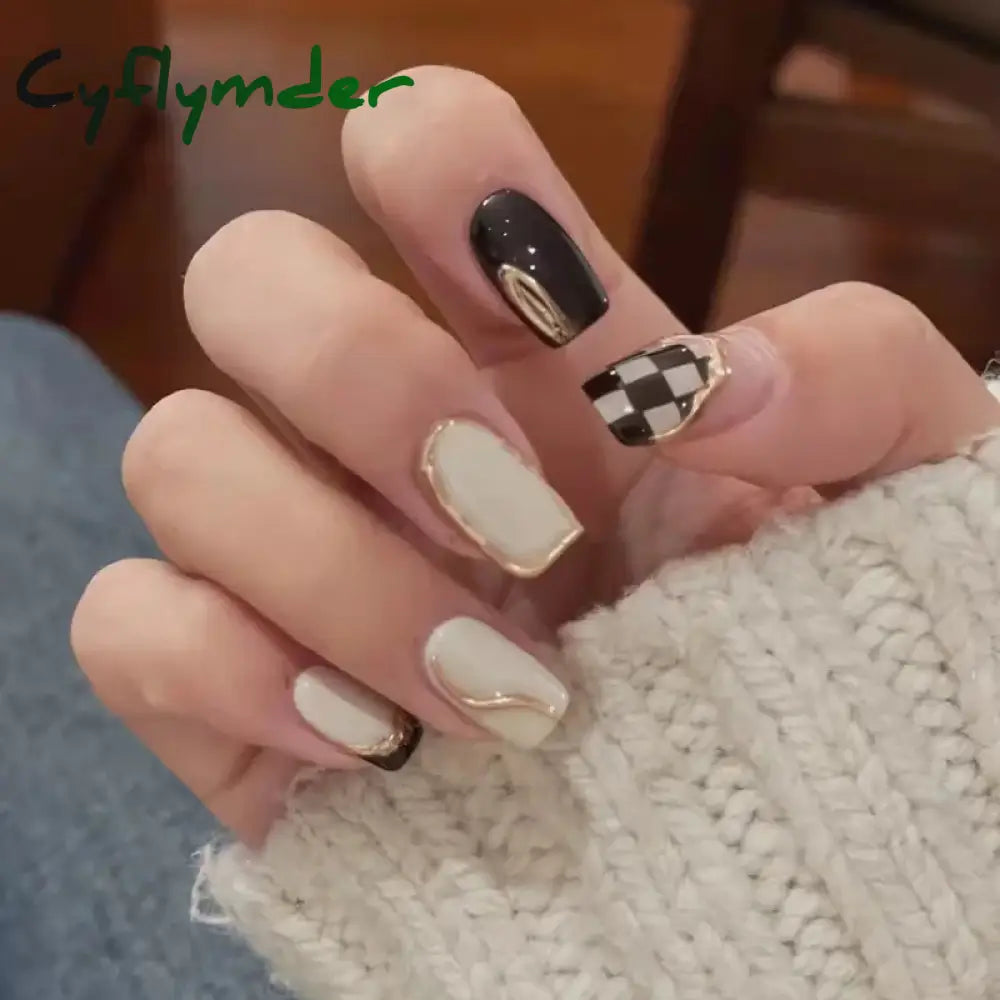 Cyflymder 24Pcs/Box Gradient Color Artifical Press On Nails With Glue Long Coffin Fake Nails Lovely Girls Nail Art