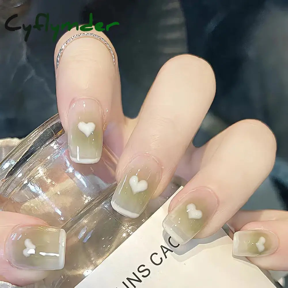 Cyflymder 24Pcs/Box Gradient Color Artifical Press On Nails With Glue Long Coffin Fake Nails Lovely Girls Nail Art