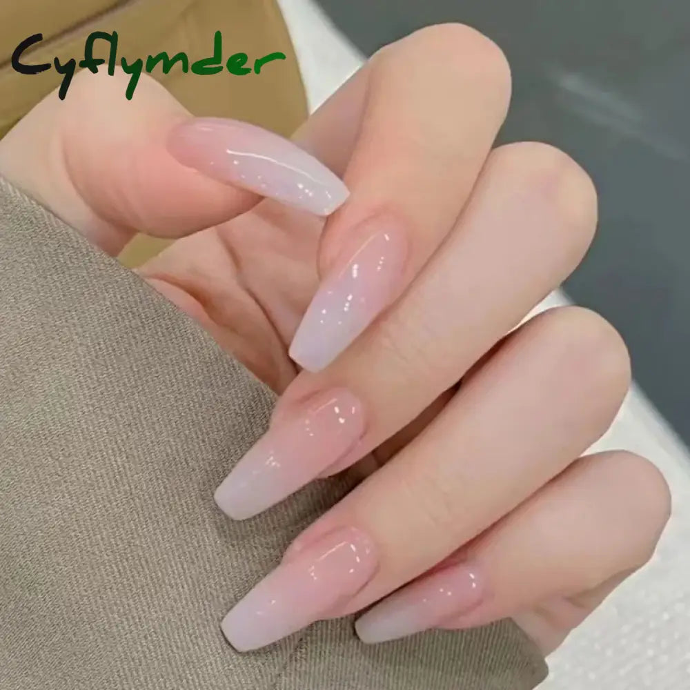 Cyflymder 24Pcs/Box Gradient Color Artifical Press On Nails With Glue Long Coffin Fake Nails Lovely Girls Nail Art