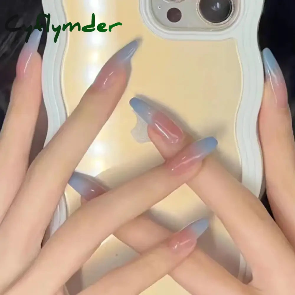 Cyflymder 24Pcs/Box Gradient Color Artifical Press On Nails With Glue Long Coffin Fake Nails Lovely Girls Nail Art