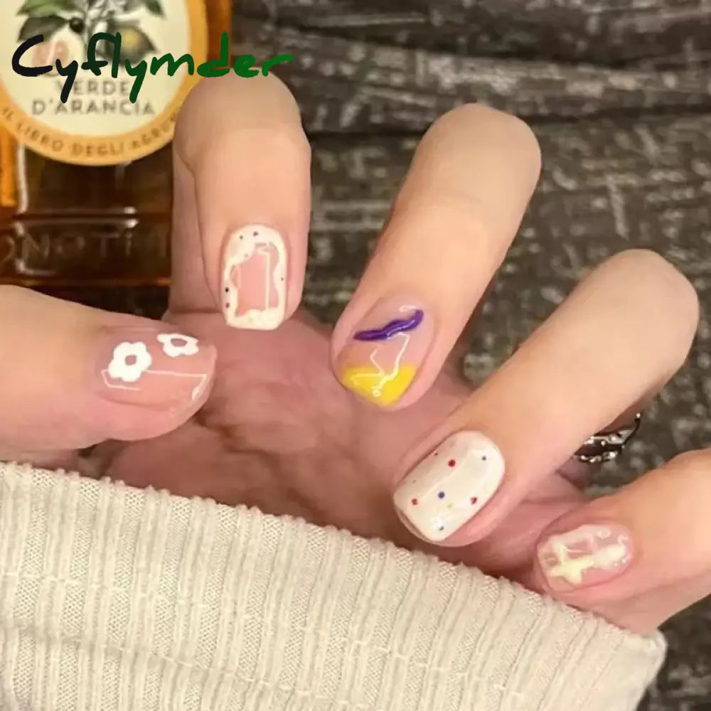 Cyflymder 24Pcs/Box Gradient Color Artifical Press On Nails With Glue Long Coffin Fake Nails Lovely Girls Nail Art