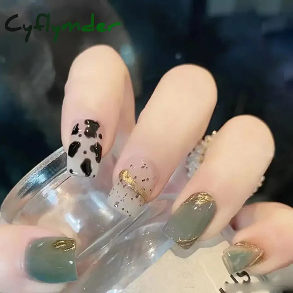 Cyflymder 24Pcs/Box Gradient Color Artifical Press On Nails With Glue Long Coffin Fake Nails Lovely Girls Nail Art