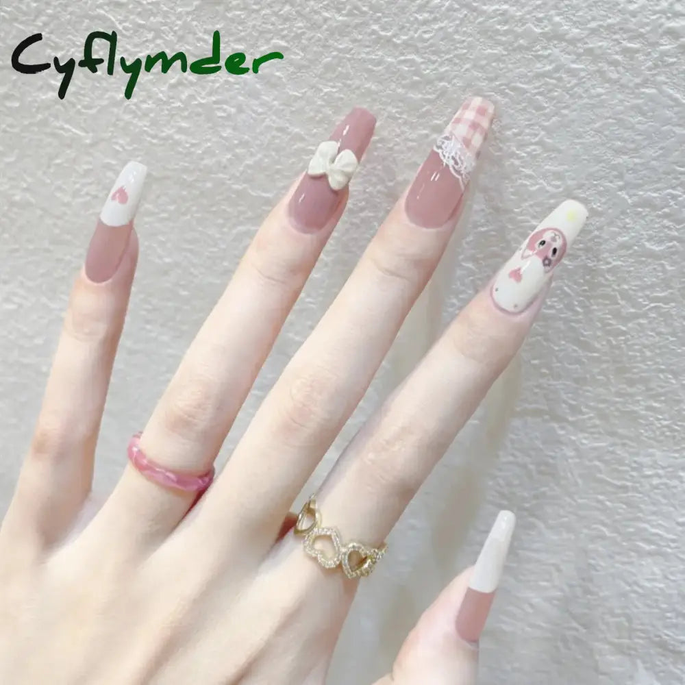 Cyflymder 24Pcs/Box Gradient Color Artifical Press On Nails With Glue Long Coffin Fake Nails Lovely Girls Nail Art