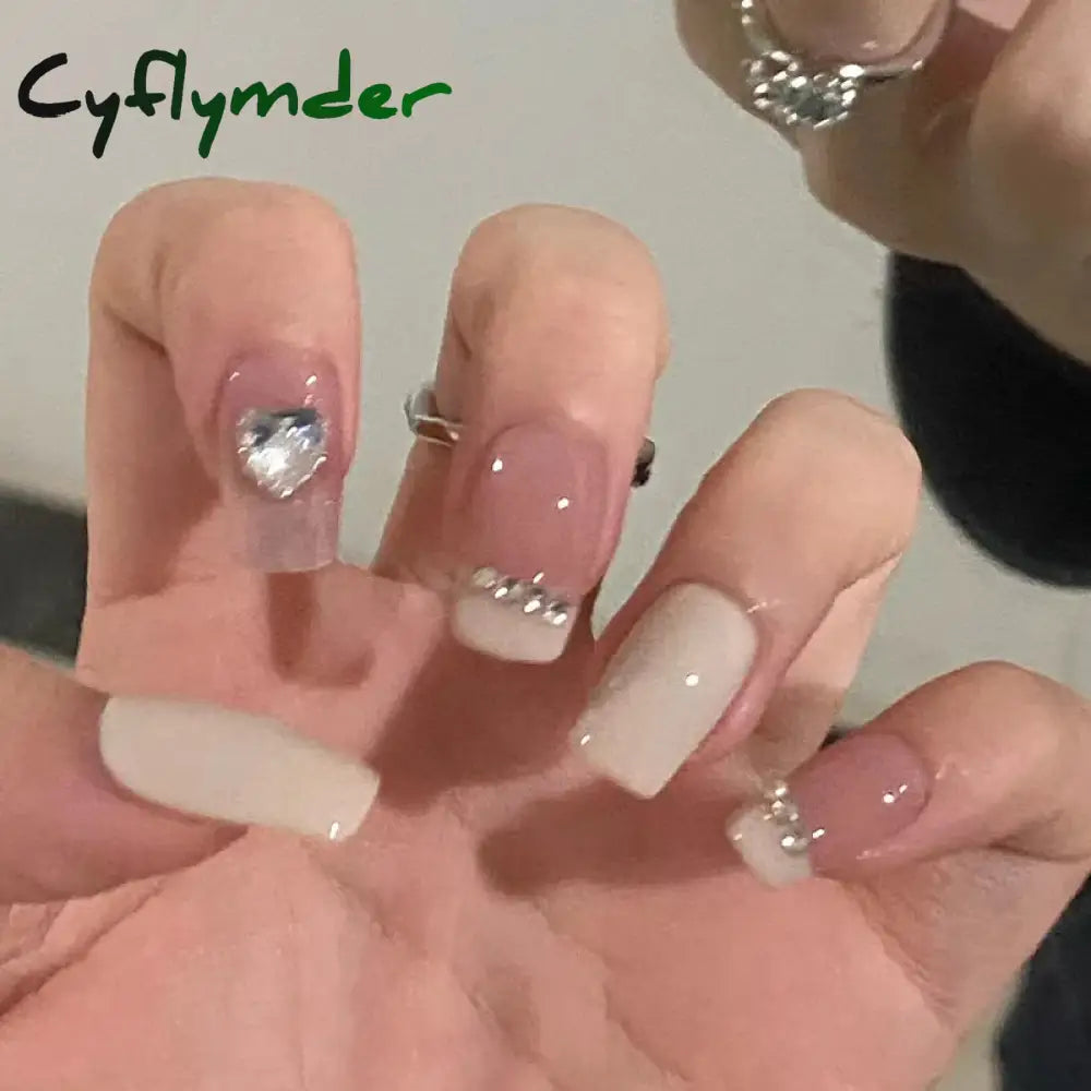 Cyflymder 24Pcs/Box Gradient Color Artifical Press On Nails With Glue Long Coffin Fake Nails Lovely Girls Nail Art