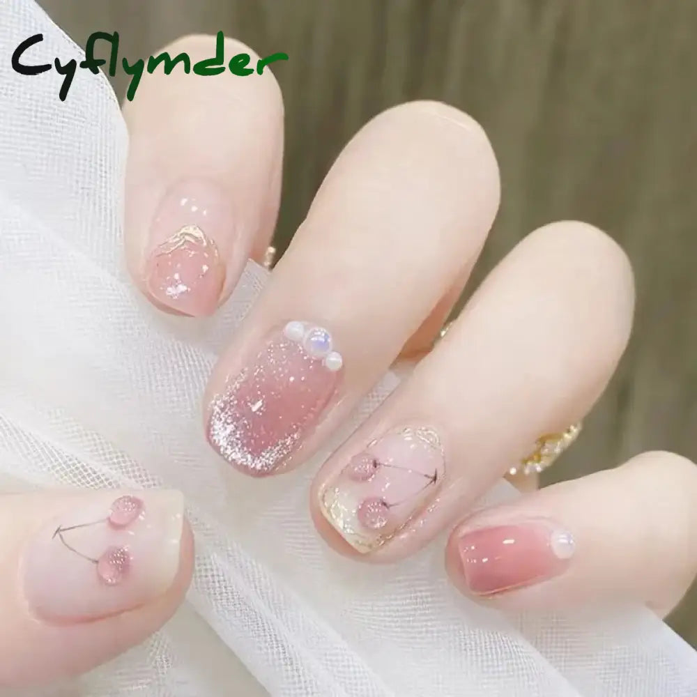 Cyflymder 24Pcs/Box Gradient Color Artifical Press On Nails With Glue Long Coffin Fake Nails Lovely Girls Nail Art