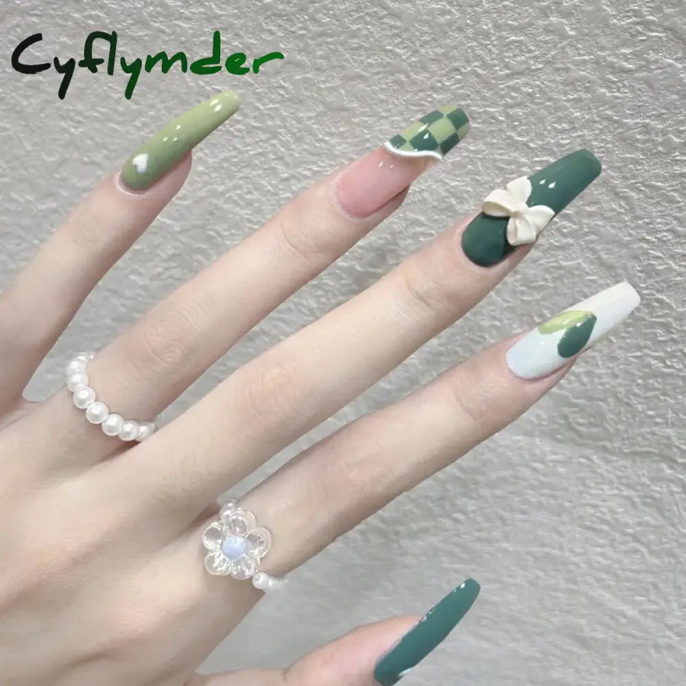 Cyflymder 24Pcs/Box Gradient Color Artifical Press On Nails With Glue Long Coffin Fake Nails Lovely Girls Nail Art