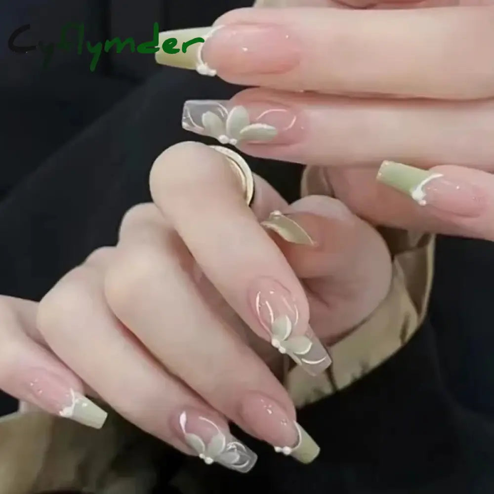 Cyflymder 24Pcs/Box Gradient Color Artifical Press On Nails With Glue Long Coffin Fake Nails Lovely Girls Nail Art