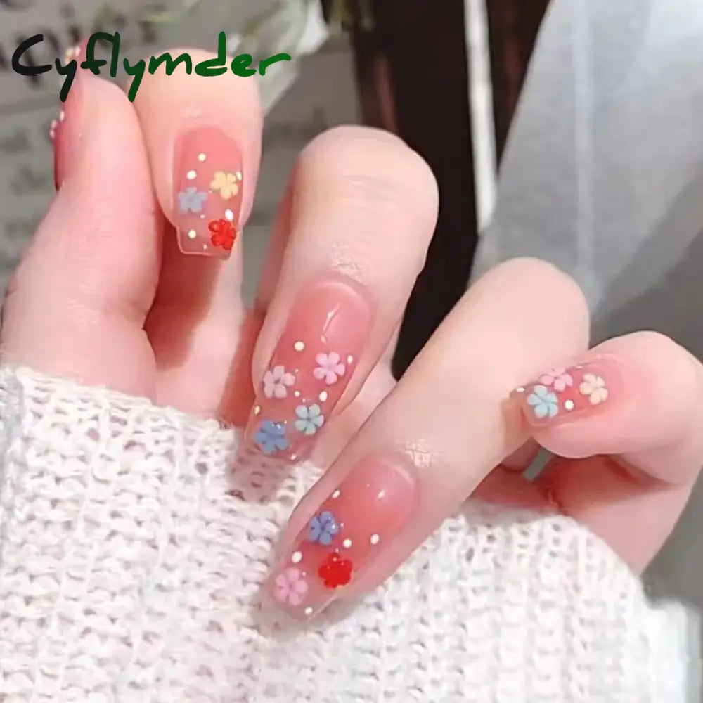 Cyflymder 24Pcs/Box Gradient Color Artifical Press On Nails With Glue Long Coffin Fake Nails Lovely Girls Nail Art