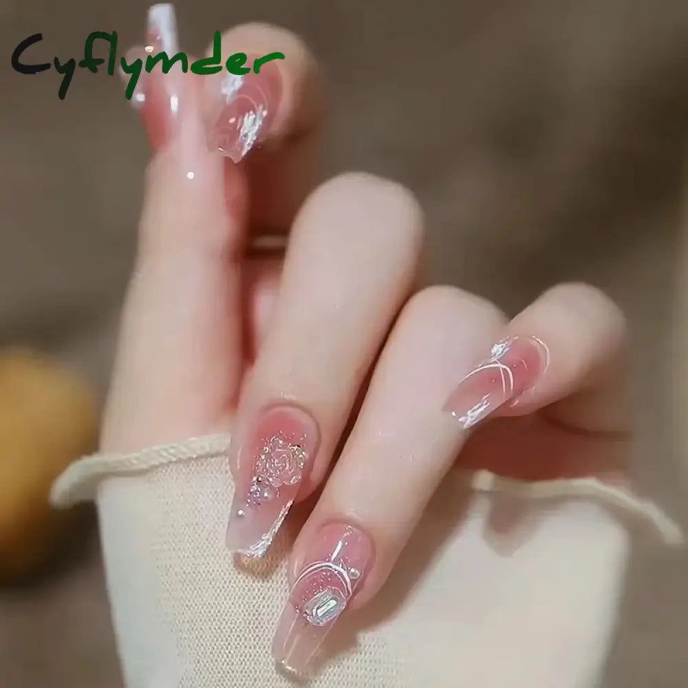 Cyflymder 24Pcs/Box Gradient Color Artifical Press On Nails With Glue Long Coffin Fake Nails Lovely Girls Nail Art