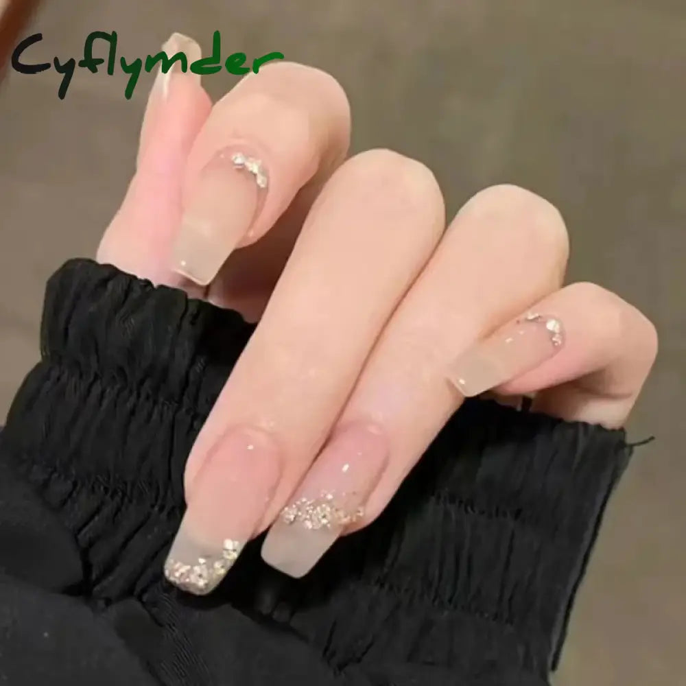 Cyflymder 24Pcs/Box Gradient Color Artifical Press On Nails With Glue Long Coffin Fake Nails Lovely Girls Nail Art