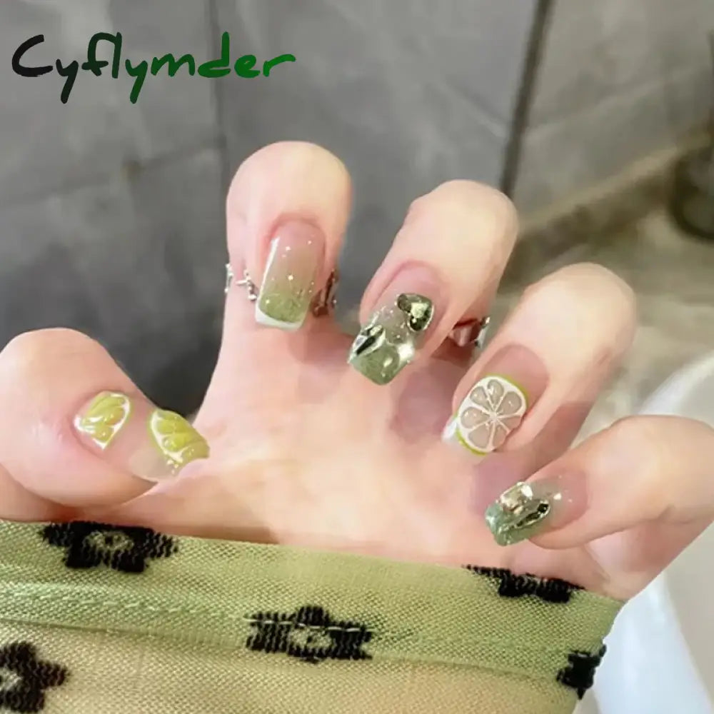 Cyflymder 24Pcs/Box Gradient Color Artifical Press On Nails With Glue Long Coffin Fake Nails Lovely Girls Nail Art