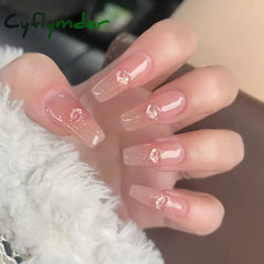 Cyflymder 24Pcs/Box Gradient Color Artifical Press On Nails With Glue Long Coffin Fake Nails Lovely Girls Nail Art