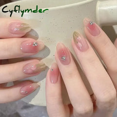 Cyflymder 24Pcs/Box Gradient Color Artifical Press On Nails With Glue Long Coffin Fake Nails Lovely Girls Nail Art