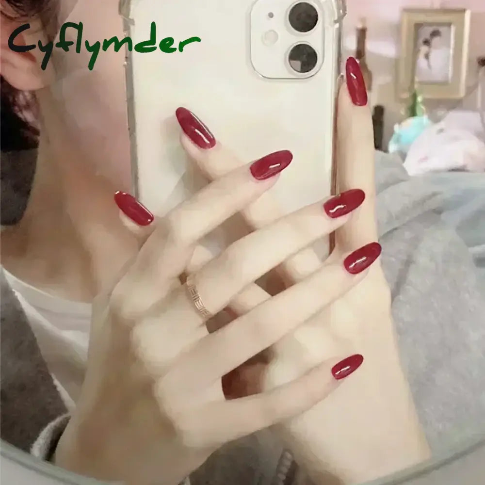 Cyflymder 24pcs/Box Long Coffin False Nails Art Rose with Glue Wearable Nude Pink White Color Jelly Nails Tips Full