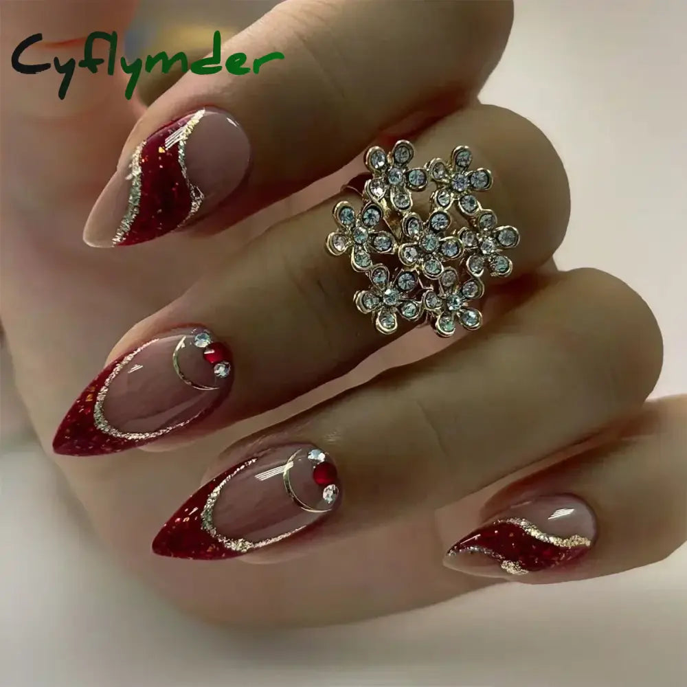 Cyflymder 24pcs/Box Long Coffin False Nails Art Rose with Glue Wearable Nude Pink White Color Jelly Nails Tips Full