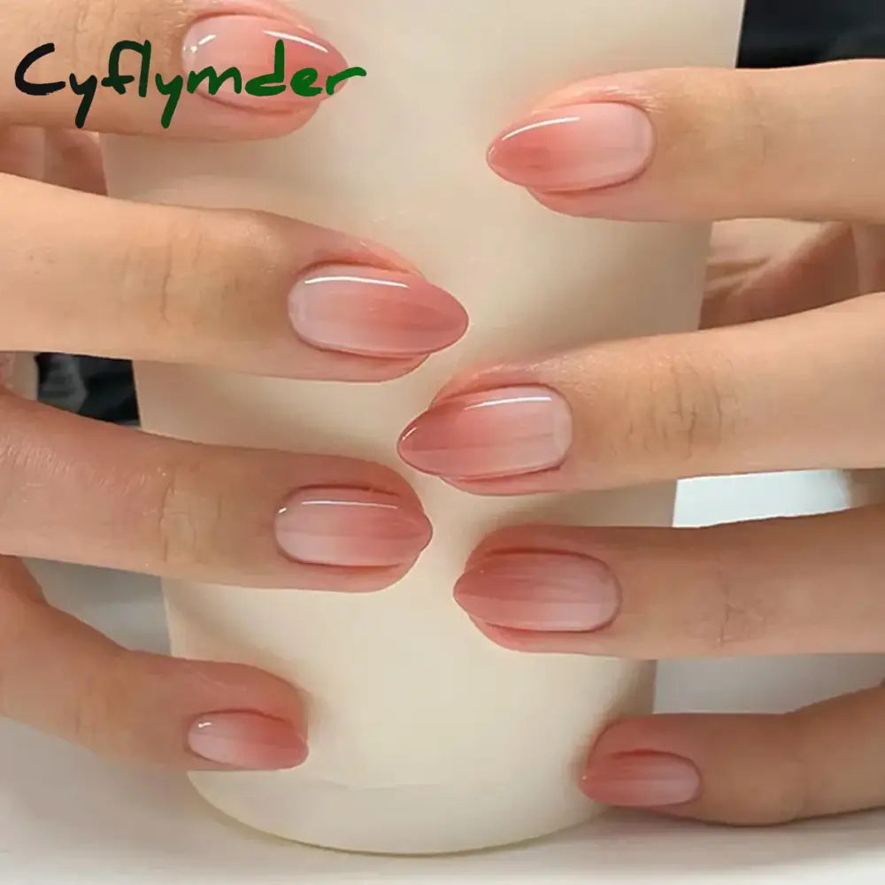 Cyflymder 24pcs/Box Long Coffin False Nails Art Rose with Glue Wearable Nude Pink White Color Jelly Nails Tips Full