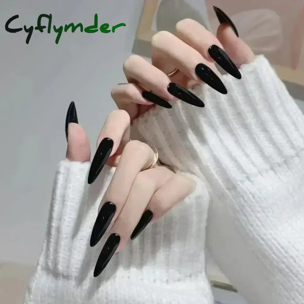 Cyflymder 24pcs/Box Long Coffin False Nails Art Rose with Glue Wearable Nude Pink White Color Jelly Nails Tips Full