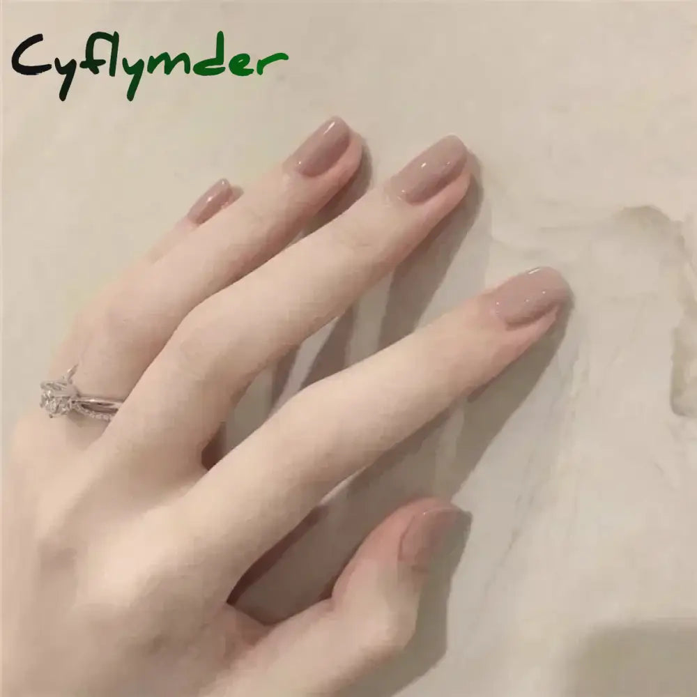 Cyflymder 24pcs/Box Long Coffin False Nails Art Rose with Glue Wearable Nude Pink White Color Jelly Nails Tips Full